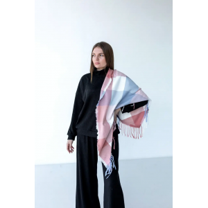 Велика рожева кашемірова хустка косинка в клітину CASHMERE. Photo 2